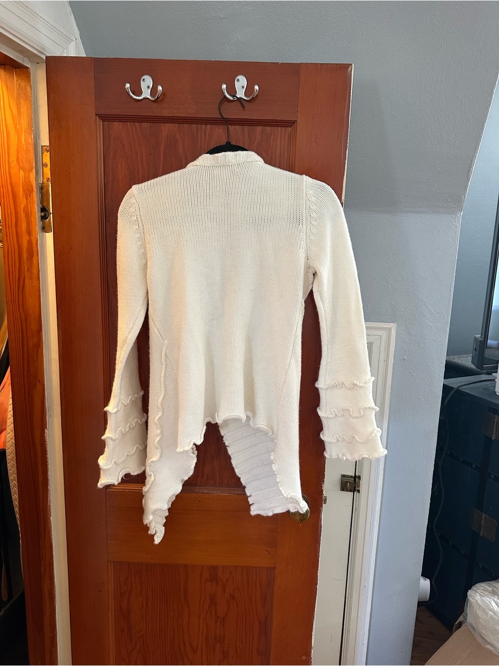 Boston Proper Cream Ruffle-Trim Cascade Cardigan - Picture 3 of 3